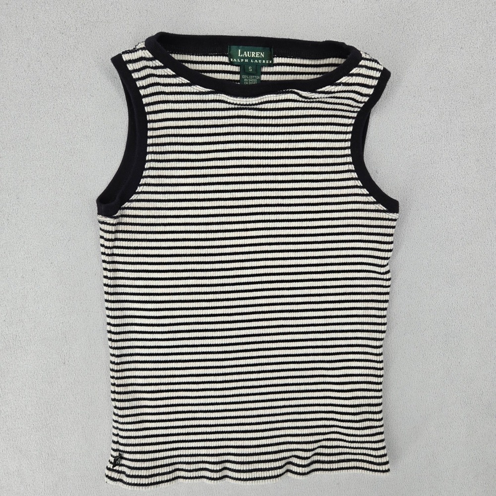Lauren Ralph Lauren Womens S Sleeveless Striped Ribbed Tank Top Preppy Nautical